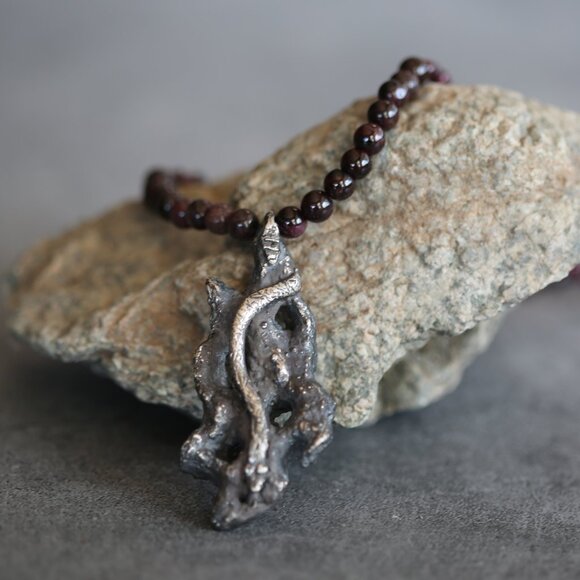 Fine Silver and Garnet Snake Necklace January Birthstone